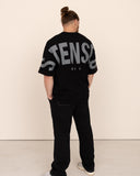 Men oversized black t-shirt back view