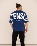 Men oversized blue t-shirt back view