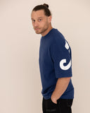 Men oversized blue t-shirt side view