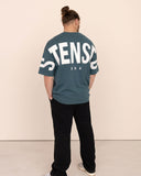Men oversized blue t-shirt back view