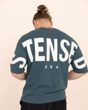 Men oversized blue t-shirt back view