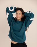 women oversized blue sweatshirt front view