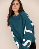 women oversized blue sweatshirt front view