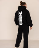 Men oversized black hoodie back view