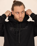 Men black hoodie front view