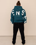 Men oversized blue hoodie back view