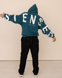 Men oversized blue hoodie back view
