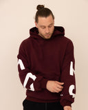 Men oversized burgundy hoodie front view