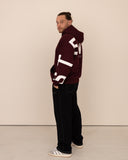 Men oversized burgundy hoodie side view