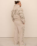 Men oversized beige hoodie back view