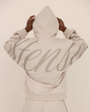 Men oversized beige hoodie back view