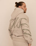 Men oversized beige hoodie side view