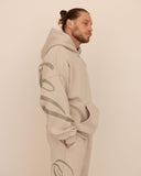 Men oversized beige hoodie side view