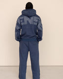 Men oversized blue hoodie back view