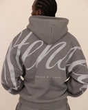Men oversized gris hoodie back view