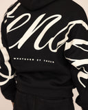 Men oversized black hoodie back view