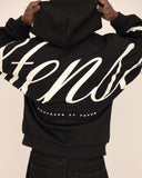 Men oversized black hoodie back view