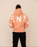 Men oversized peach hoodie back view