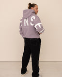 Men oversized purple hoodie back view