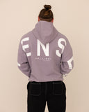 Men oversized purple hoodie back view