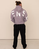 Men oversized purple hoodie back view