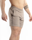 Men beige 7inch crossfit short side view