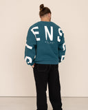 Men oversized blue sweatshirt back view