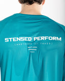 men blue t shirt long sleeve back view