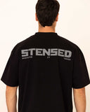 back view of stensed training oversized t-shirt 
