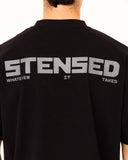 back view of stensed training oversized t-shirt 