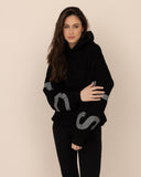 Women oversized black hoodie front view