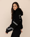 Women oversized black hoodie side view