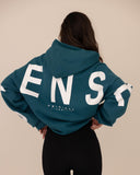Women oversized blue hoodie back view