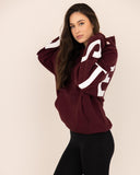 Women oversized burgundy hoodie front view