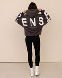 Women oversized dark grey hoodie back view