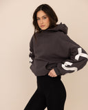 Women oversized dark grey hoodie front view