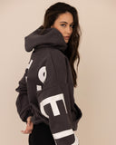 Women oversized dark grey hoodie side view