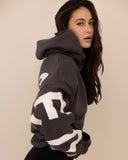 Women oversized dark grey hoodie side view