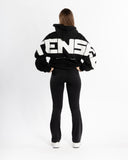 women oversized black hoodie back view