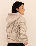 women oversized beige hoodie back view