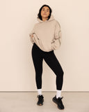women oversized beige hoodie front view