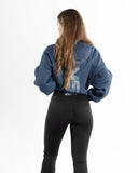women oversized blue hoodie back view