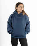 women oversized blue hoodie front view