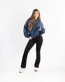 women oversized blue hoodie front view