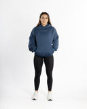 women oversized blue hoodie front view