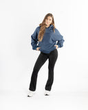 women oversized blue hoodie front view