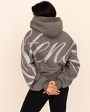 women oversized gris hoodie back view