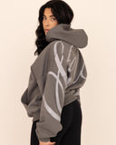 women oversized gris hoodie side view