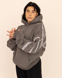 women oversized gris hoodie side view