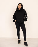 women oversized black hoodie front view